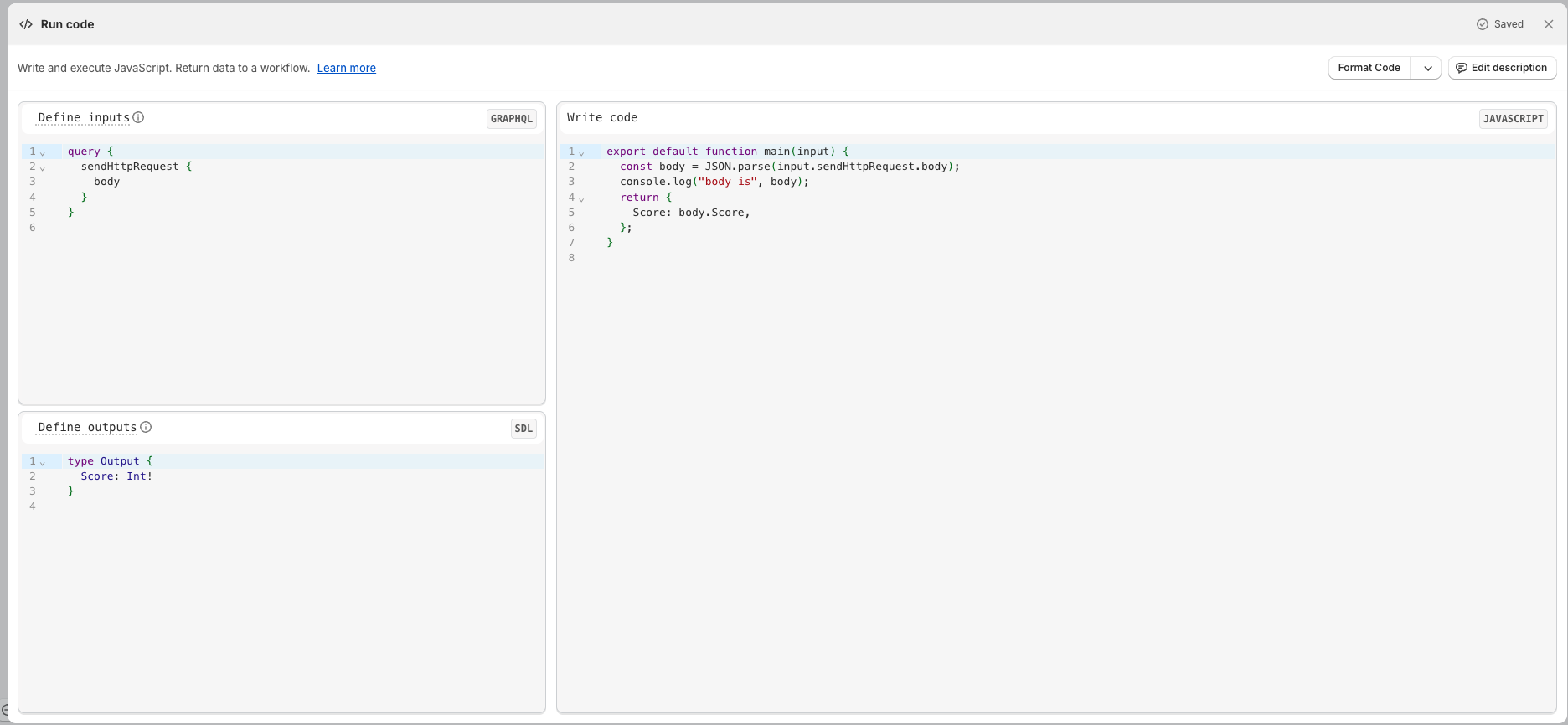 Run code action in Flow app